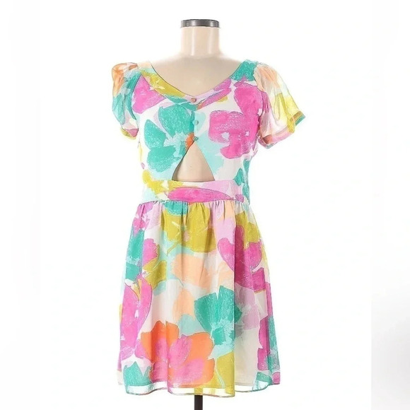 MM Couture Floral Watercolor Cut Out Back Cocktail Party Dress Size Medium M - Picture 2 of 2